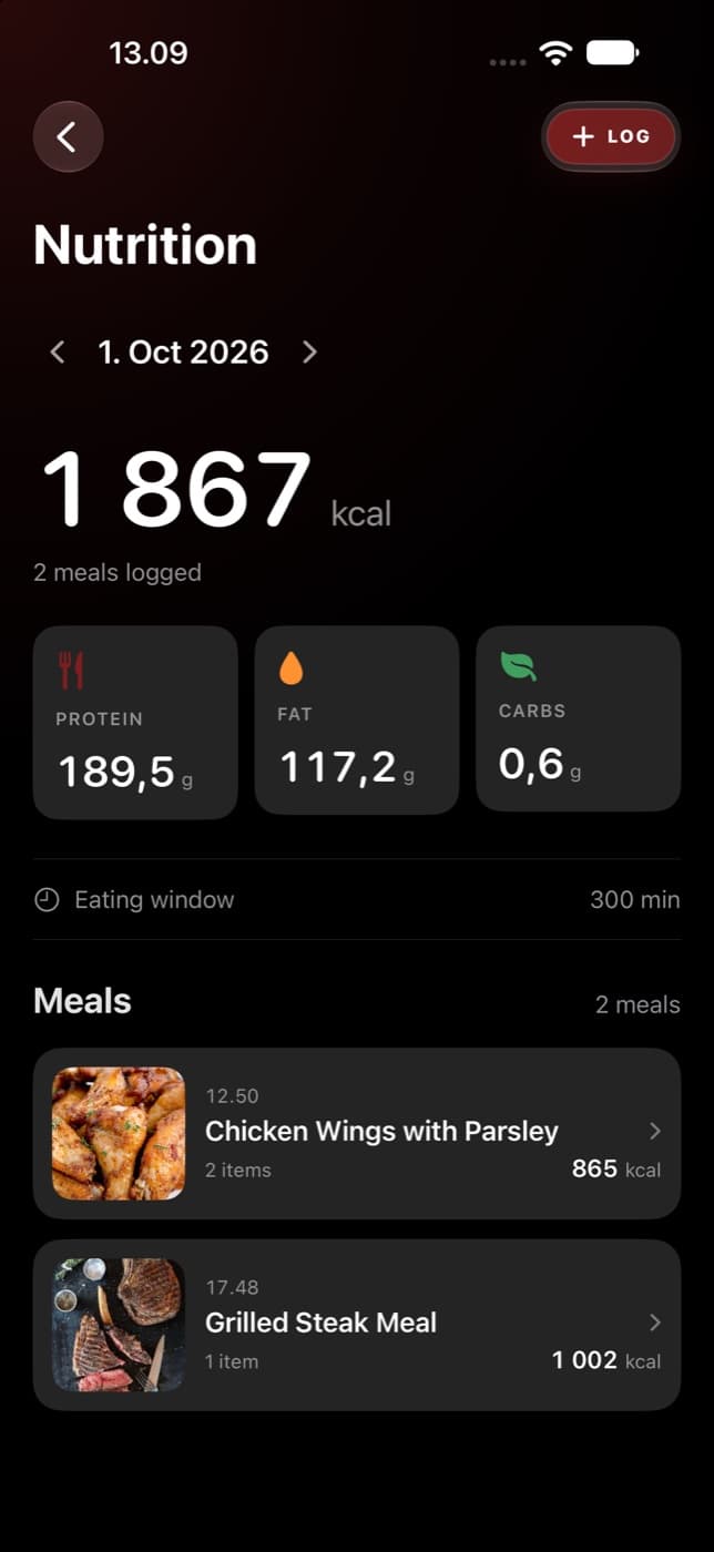 Nutrition screen in the Carnivor iPhone app